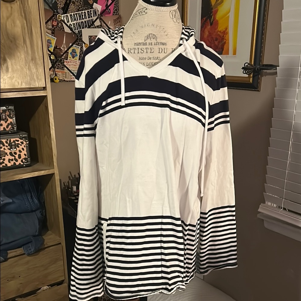 Talbots Black and White Striped Hoodie